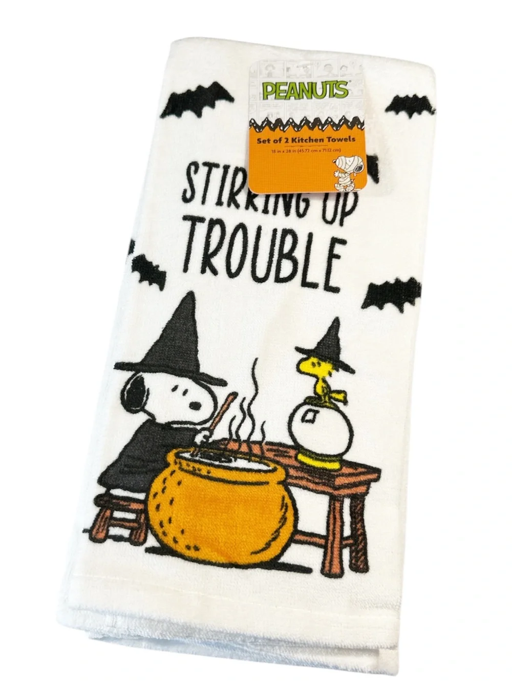 NEW Peanuts HALLOWEEN STIRRING UP TROUBLE Snoopy & Woodstock Kitchen Towel Set/2